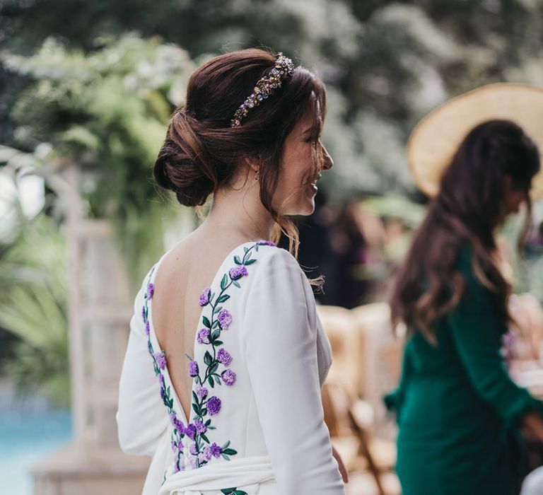 Bride in Nnavascues Embroidered Back Wedding Dress