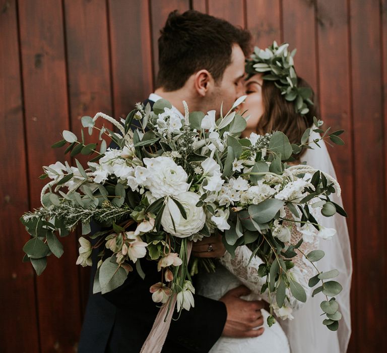 Oversized White Flower and Greenery Wedding Bouquet