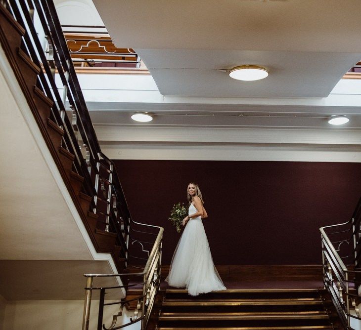 Bride wearing two piece dress at Stoke Newington Town Hall wedding