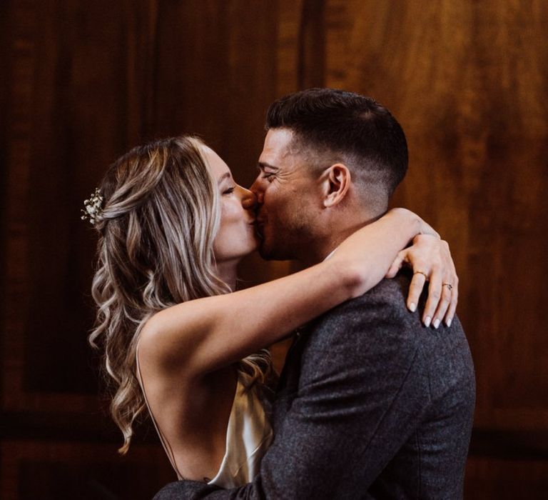 Bride and grooms first kiss at Stoke Newington Town Hall