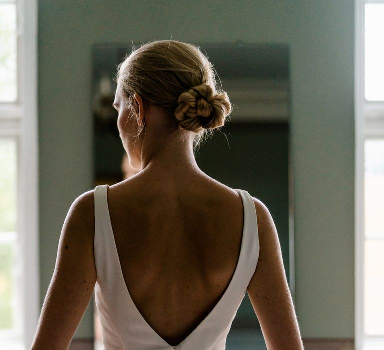 Elegant Bride in Caroline Castigliano Wedding Dress with Buttons on the Back | Traditional Green/Blue Danish Wedding at Scandinavian Country House, Jomfruens Egede in Faxe, Denmark | John Barwood Photography