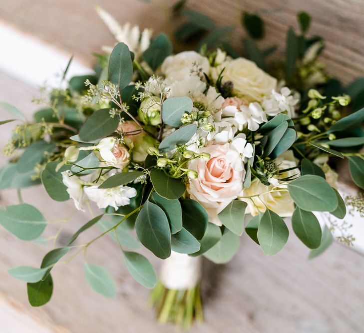 Romantic Green, White &amp; Pink Bridal Bouquet | Traditional Green/Blue Danish Wedding at Scandinavian Country House, Jomfruens Egede in Faxe, Denmark | John Barwood Photography