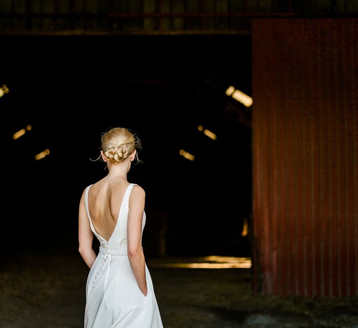 Bride in Caroline Castigliano Wedding Dress with Buttons on the Back | Traditional Green/Blue Danish Wedding at Scandinavian Country House, Jomfruens Egede in Faxe, Denmark | John Barwood Photography