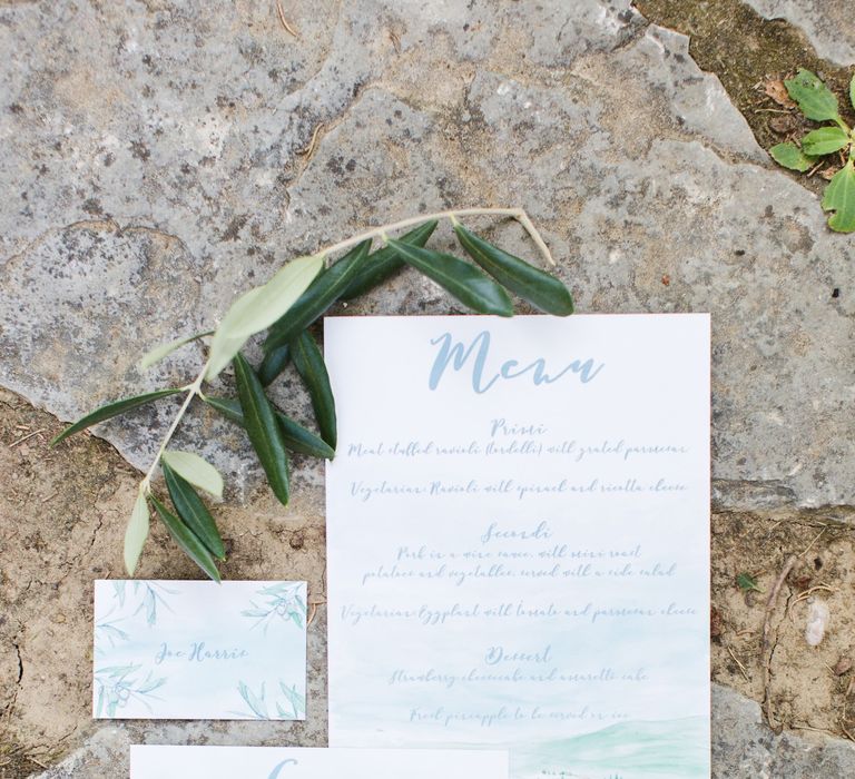 Watercolour Wedding Stationery Suite | Four Day Italian Destination Wedding at Frattoria Mansi Bernadini Planned by Weddings by Emily Charlotte | Cecelina Photography