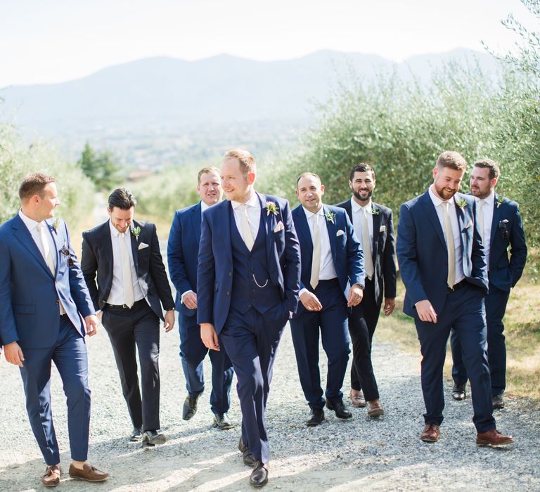 Groomsmen in Navy Suits | Four Day Italian Destination Wedding at Frattoria Mansi Bernadini Planned by Weddings by Emily Charlotte | Cecelina Photography