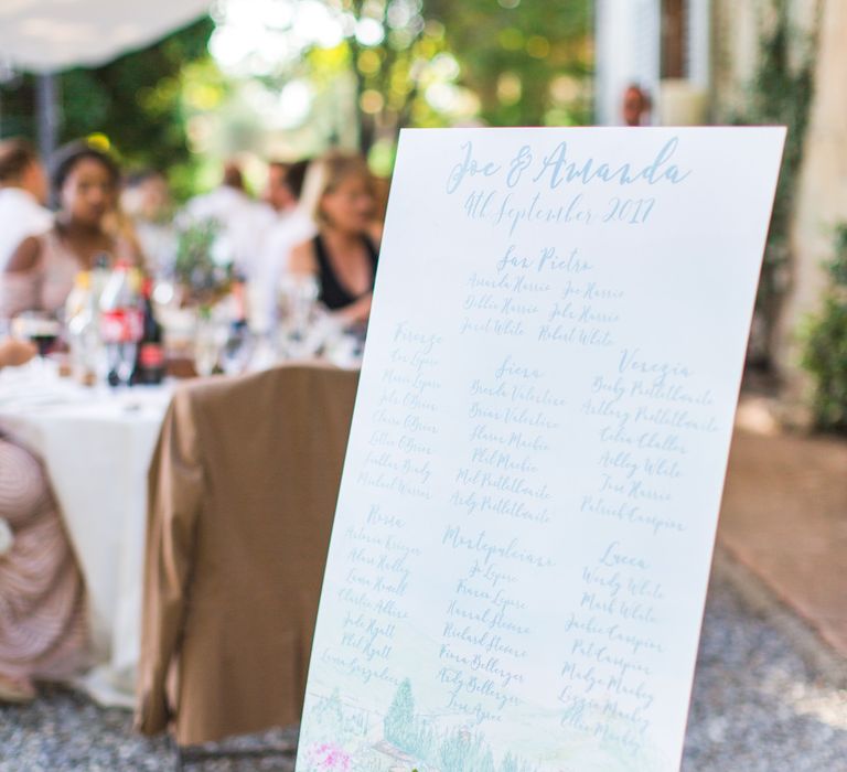 Watercolour Table Plan | Four Day Italian Destination Wedding at Frattoria Mansi Bernadini Planned by Weddings by Emily Charlotte | Cecelina Photography