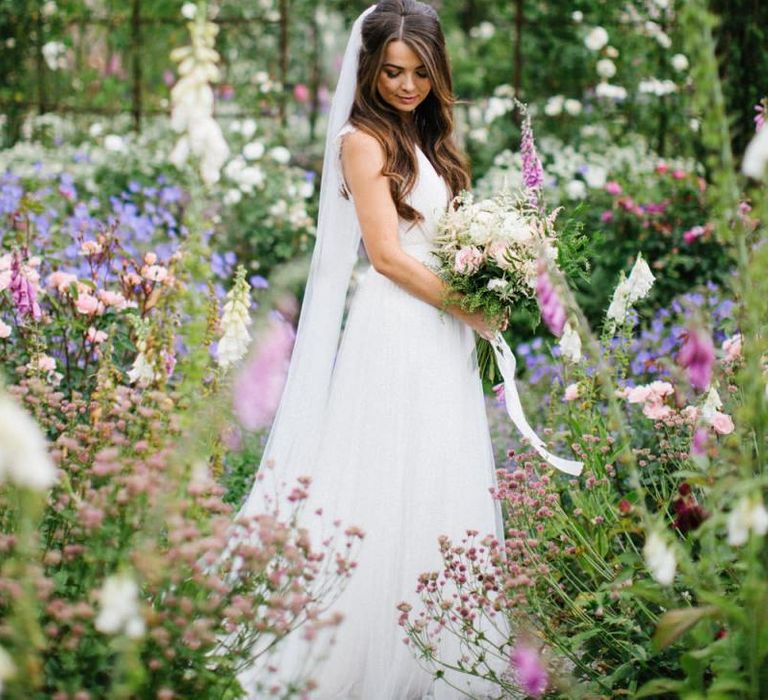 Bride in Catherine Deane Wedding Dress and Tulle Overskirt