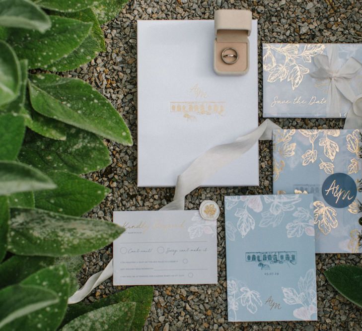 Blue and Gold Wedding Stationery Suite Designed by Amanda Michelle Design &amp; Stationery