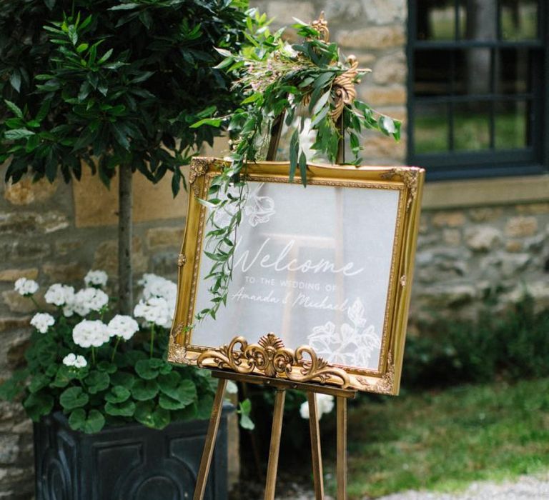 Welcome Fronted Acrylic Wedding Signs Gold Frame