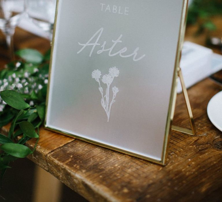 Frosted Acrylic Wedding Signs for the Table in Gold Frame