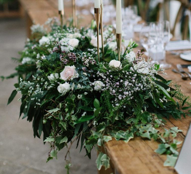 Top Table Flower Arrangement with Gold Candelabra