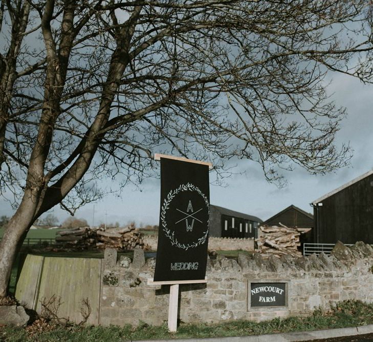 Black Wedding Sign Outside the Venue