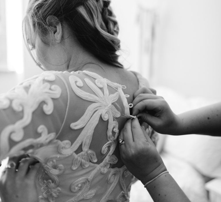 Wedding Morning Bridal Preparations with Bride Putting On a Phase Eight Wedding Dress