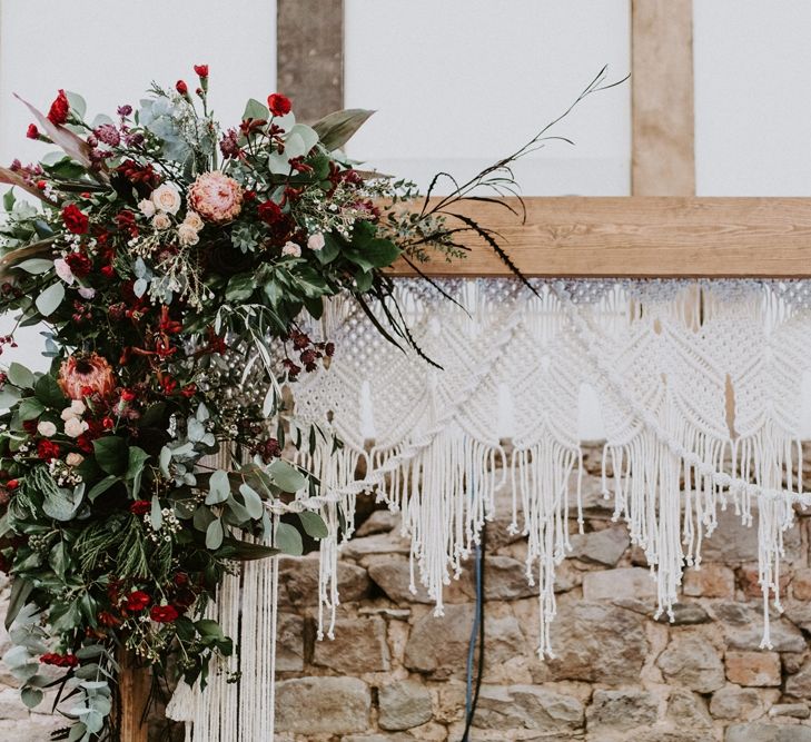 Wooden Frame with Hanging Macrame and Floral Decoration