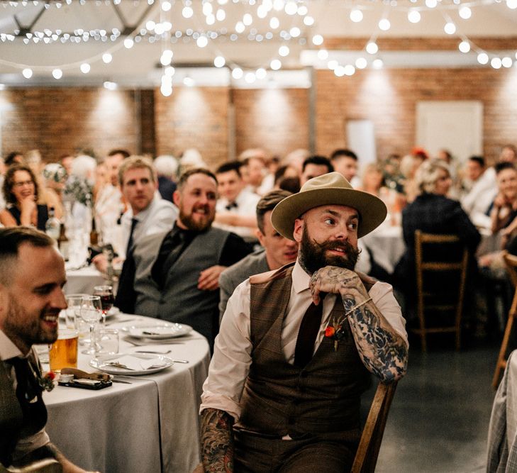 Wedding guests at industrial wedding reception in Leeds