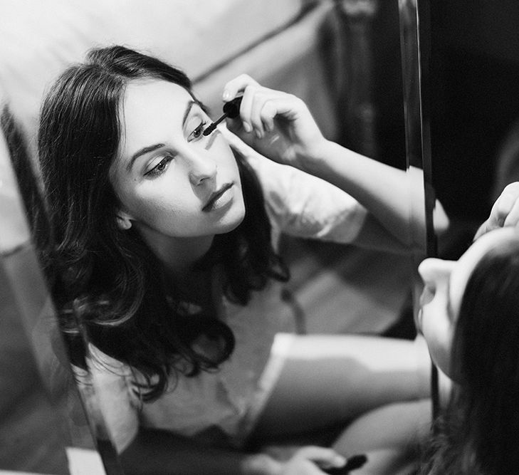 Bride doing her Own Makeup on Wedding Morning