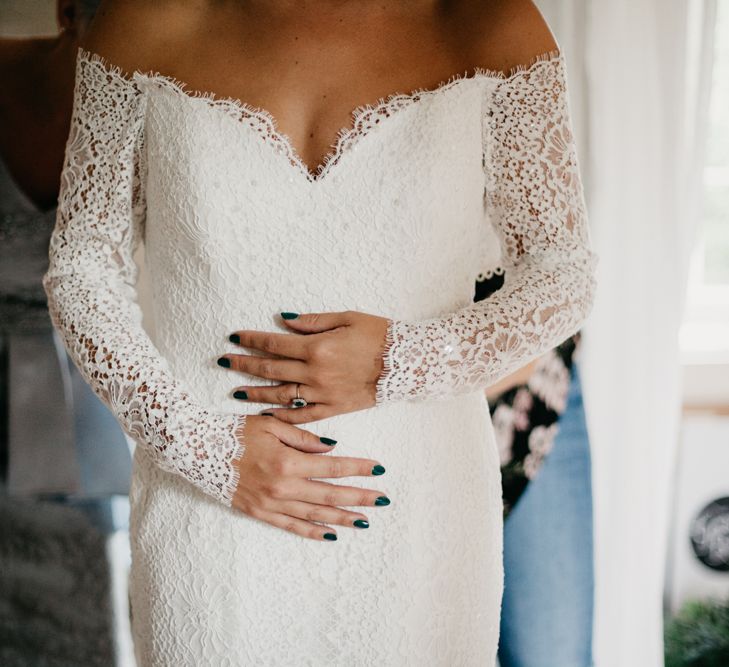 Bride With Forest Green Nail Varnish // Dewsall Court Wedding With Bride In Fishtail Gown 'Adele' By Augusta Jones With Images From Chris Barber Photography And Film From Blooming Lovely Films