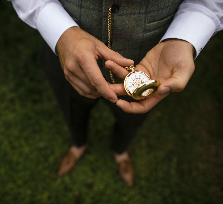 Pocket Watch For Groom // Dewsall Court Wedding With Bride In Fishtail Gown 'Adele' By Augusta Jones With Images From Chris Barber Photography And Film From Blooming Lovely Films