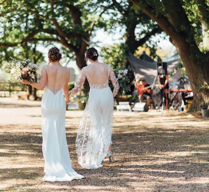 Outdoor wedding celebration at secluded woodland setting