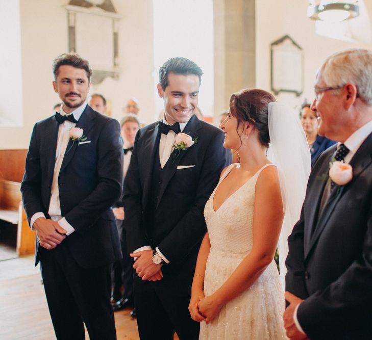 Church Wedding Ceremony | Bride in Karen Willis Holmes | Groom in Custom Made Suit by Suit Supply | Summer Wedding at Family Home in Kent | Glass Marquee from Academy Marquees | Frances Sales Photography