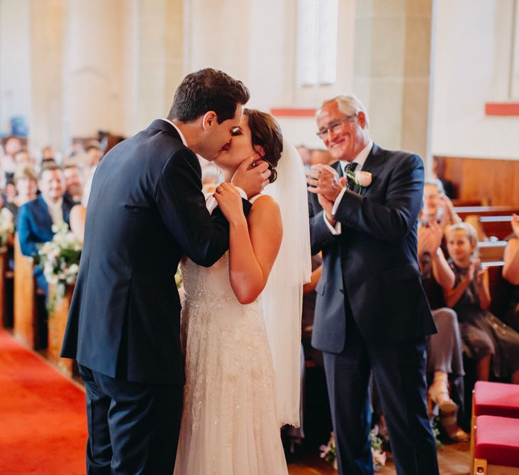 Church Wedding Ceremony | Bride in Karen Willis Holmes | Groom in Custom Made Suit by Suit Supply | Summer Wedding at Family Home in Kent | Glass Marquee from Academy Marquees | Frances Sales Photography