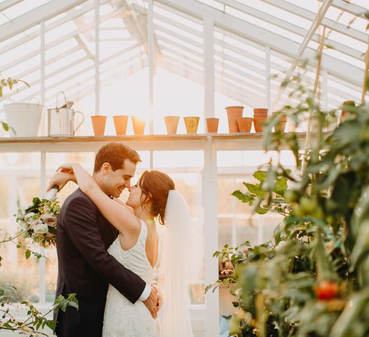 Golden Dusk Couple Shots | Church Wedding Ceremony | Bride in Karen Willis Holmes | Groom in Custom Made Suit by Suit Supply | Summer Wedding at Family Home in Kent | Glass Marquee from Academy Marquees | Frances Sales Photography