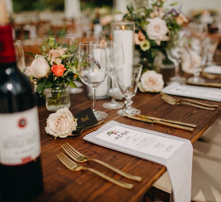 Hand Stitched Linen Napkins | Bride in Karen Willis Holmes | Groom in Custom Made Suit by Suit Supply | Summer Wedding at Family Home in Kent | Glass Marquee from Academy Marquees | Frances Sales Photography