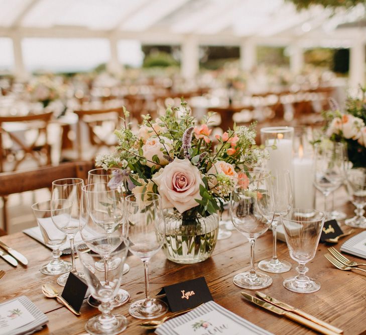 Flowers from Topiary Tree | Hand Stitched Linen Napkins | Bride in Karen Willis Holmes | Groom in Custom Made Suit by Suit Supply | Summer Wedding at Family Home in Kent | Glass Marquee from Academy Marquees | Frances Sales Photography