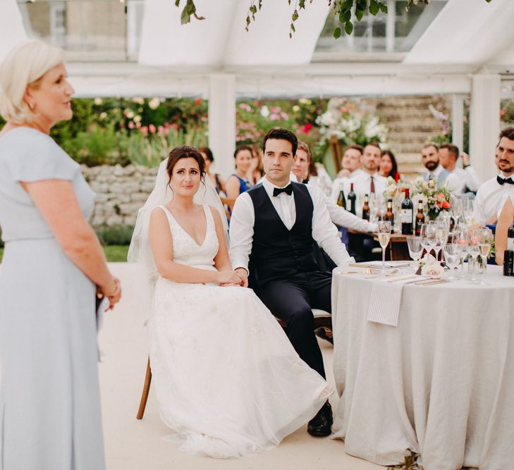 Speeches | Flowers from Topiary Tree | Bride in Karen Willis Holmes | Groom in Custom Made Suit by Suit Supply | Summer Wedding at Family Home in Kent | Glass Marquee from Academy Marquees | Frances Sales Photography