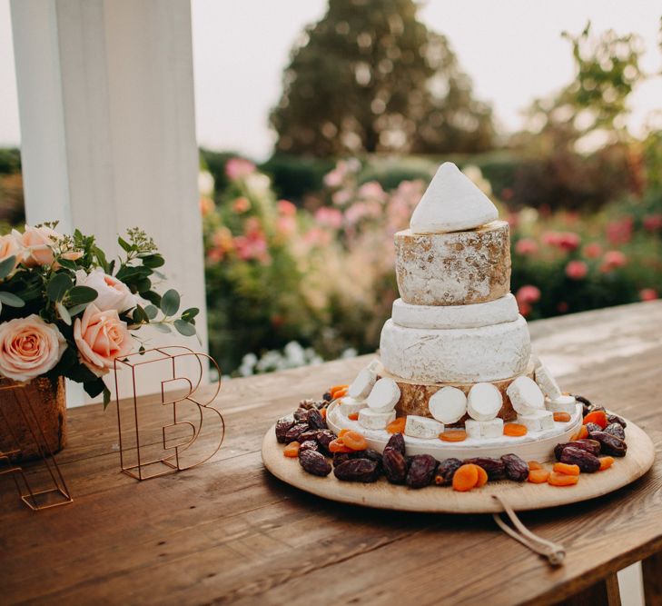 Cake Table | Cheese Cake | Flowers from Topiary Tree | Bride in Karen Willis Holmes | Groom in Custom Made Suit by Suit Supply | Summer Wedding at Family Home in Kent | Glass Marquee from Academy Marquees | Frances Sales Photography