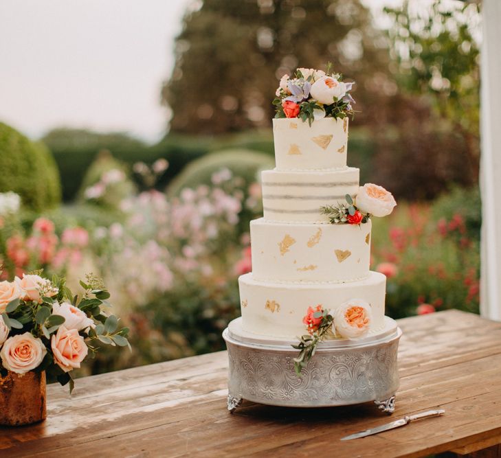 Cake Table | Smooth Buttercream Cake | Flowers from Topiary Tree | Bride in Karen Willis Holmes | Groom in Custom Made Suit by Suit Supply | Summer Wedding at Family Home in Kent | Glass Marquee from Academy Marquees | Frances Sales Photography