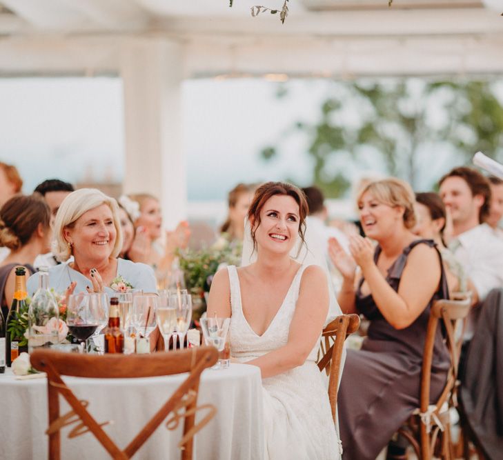 Speeches | Flowers from Topiary Tree | Bride in Karen Willis Holmes | Groom in Custom Made Suit by Suit Supply | Summer Wedding at Family Home in Kent | Glass Marquee from Academy Marquees | Frances Sales Photography