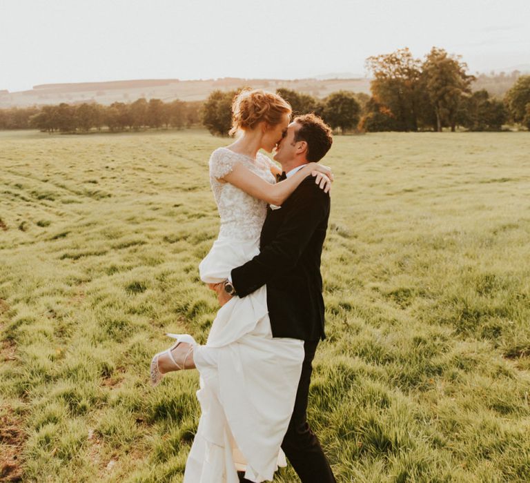 Bride and groom at Askham Hall wedding venue in Lake District