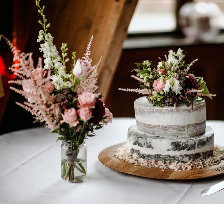 Rustic semi naked wedding cake