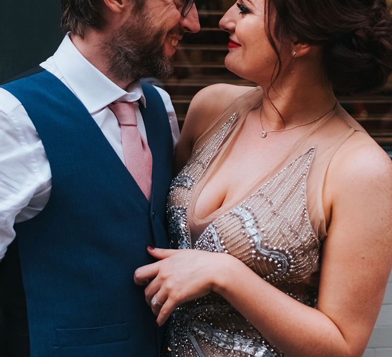 The Groucho Club Private Members Club London Wedding With Bride In Sequinned Dress &amp; Flowers By Daisy Ellen Images By Miss Gen Photography