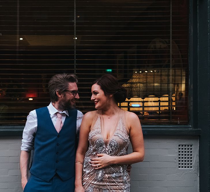 The Groucho Club Private Members Club London Wedding With Bride In Sequinned Dress &amp; Flowers By Daisy Ellen Images By Miss Gen Photography