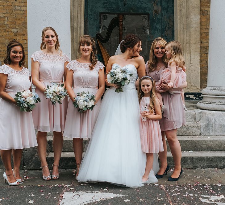 Bridesmaids In Pink Dresses // The Groucho Club Private Members Club London Wedding With Bride In Sequinned Dress &amp; Flowers By Daisy Ellen Images By Miss Gen Photography