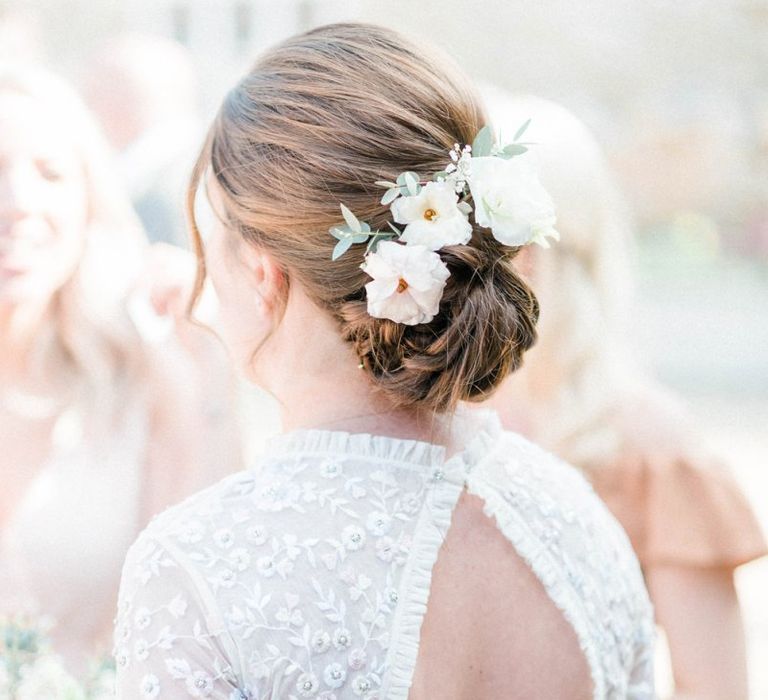 Chic Bridal Updo and Keyhole Back Needle &amp; Thread Wedding Dress