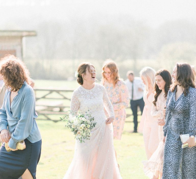 Bride in Tulle Pink Ombre Wedding Dress