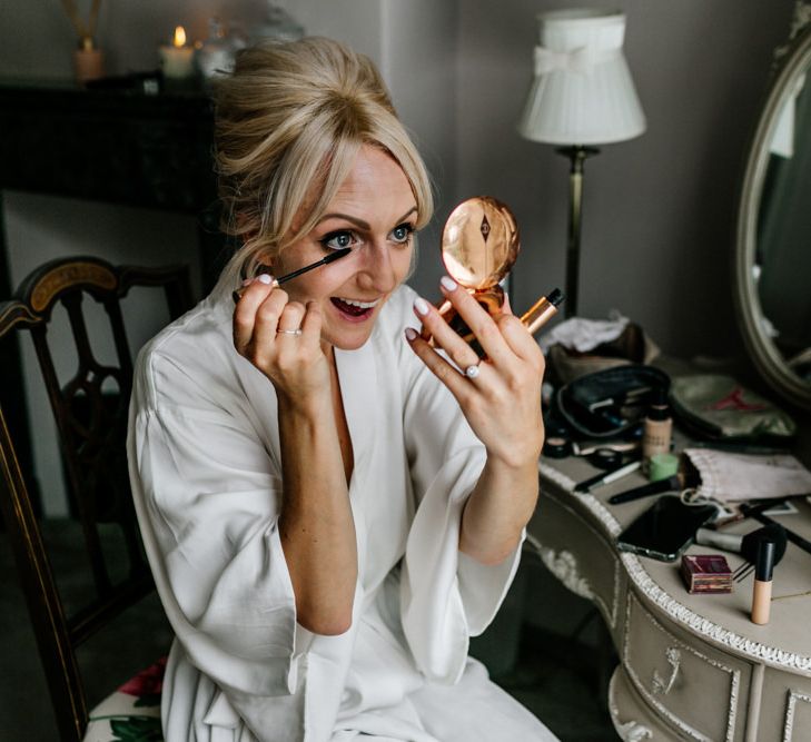 Bridal Beauty Bride Doing Her Own Makeup During Preparations