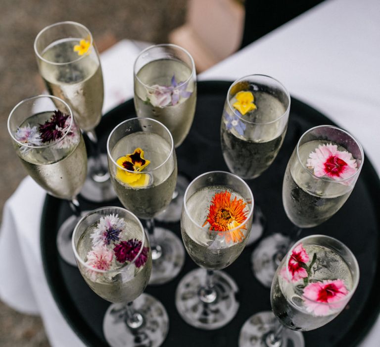 Edible Flowers In Champagne Flutes