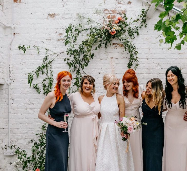 Bridal Party in Pink and Navy Maids To Measure Dresses