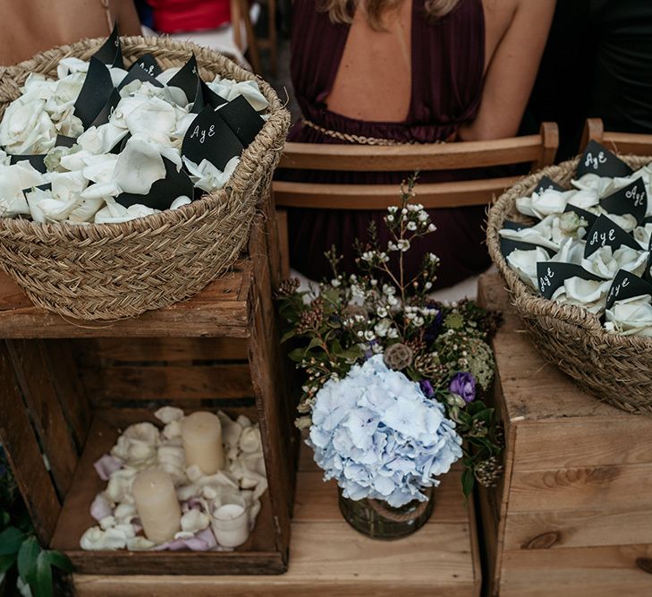 Confetti baskets with white petals