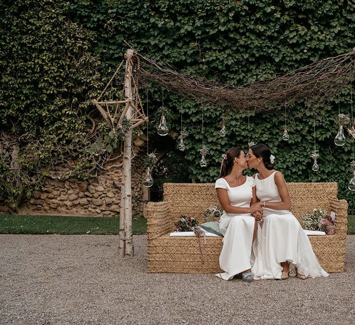 Hanging glass bottles wedding decor