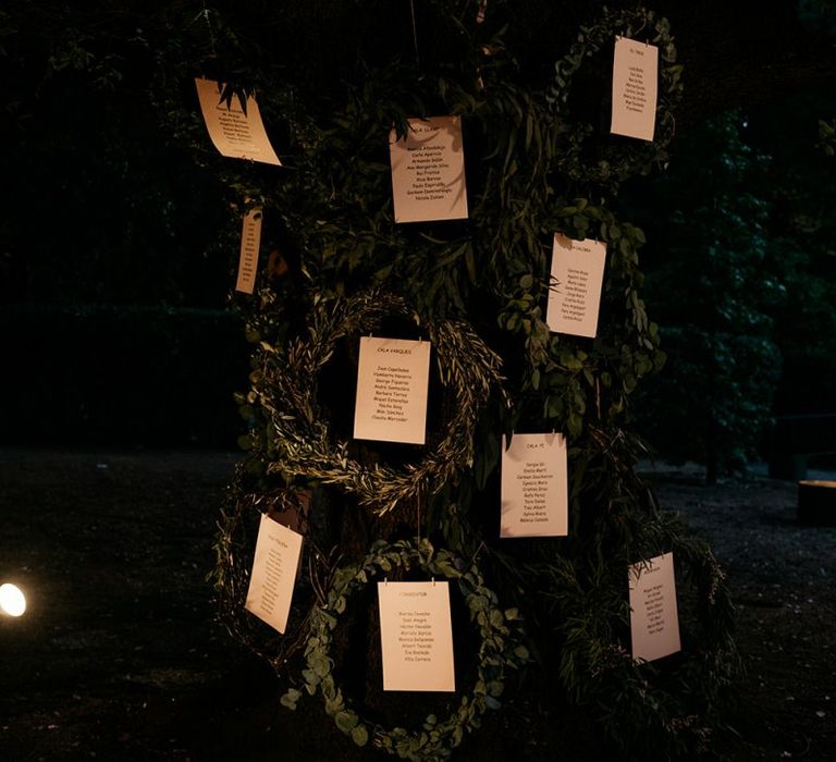 Tree table plan at Spanish wedding