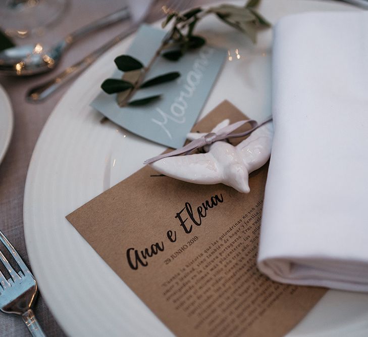 Wedding table place setting with menu