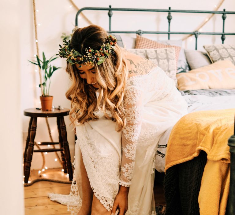 Bridal preparations and white wedges shoes