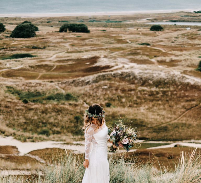 Bride in lace wedding dress