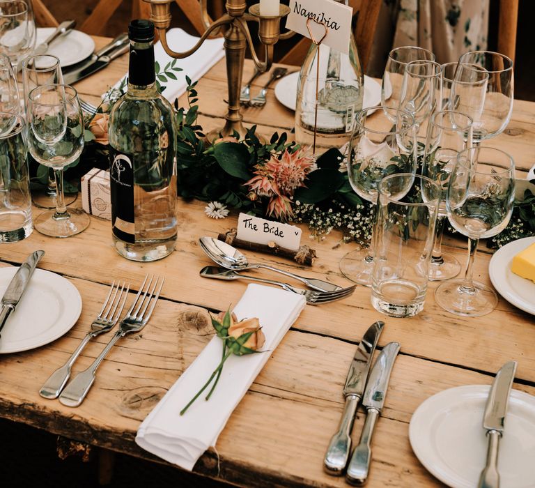 Wedding breakfast decor with foliage table runner