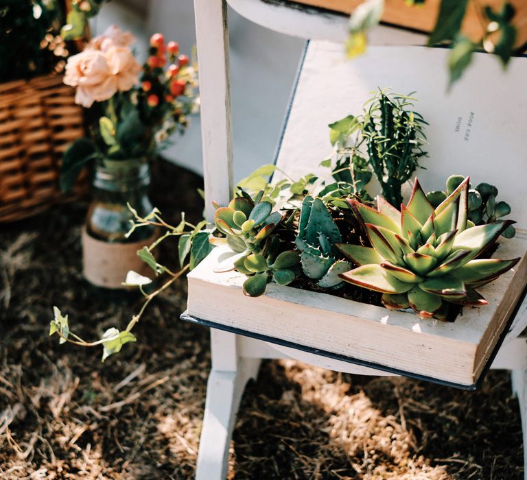 Wedding decor with globe guest book